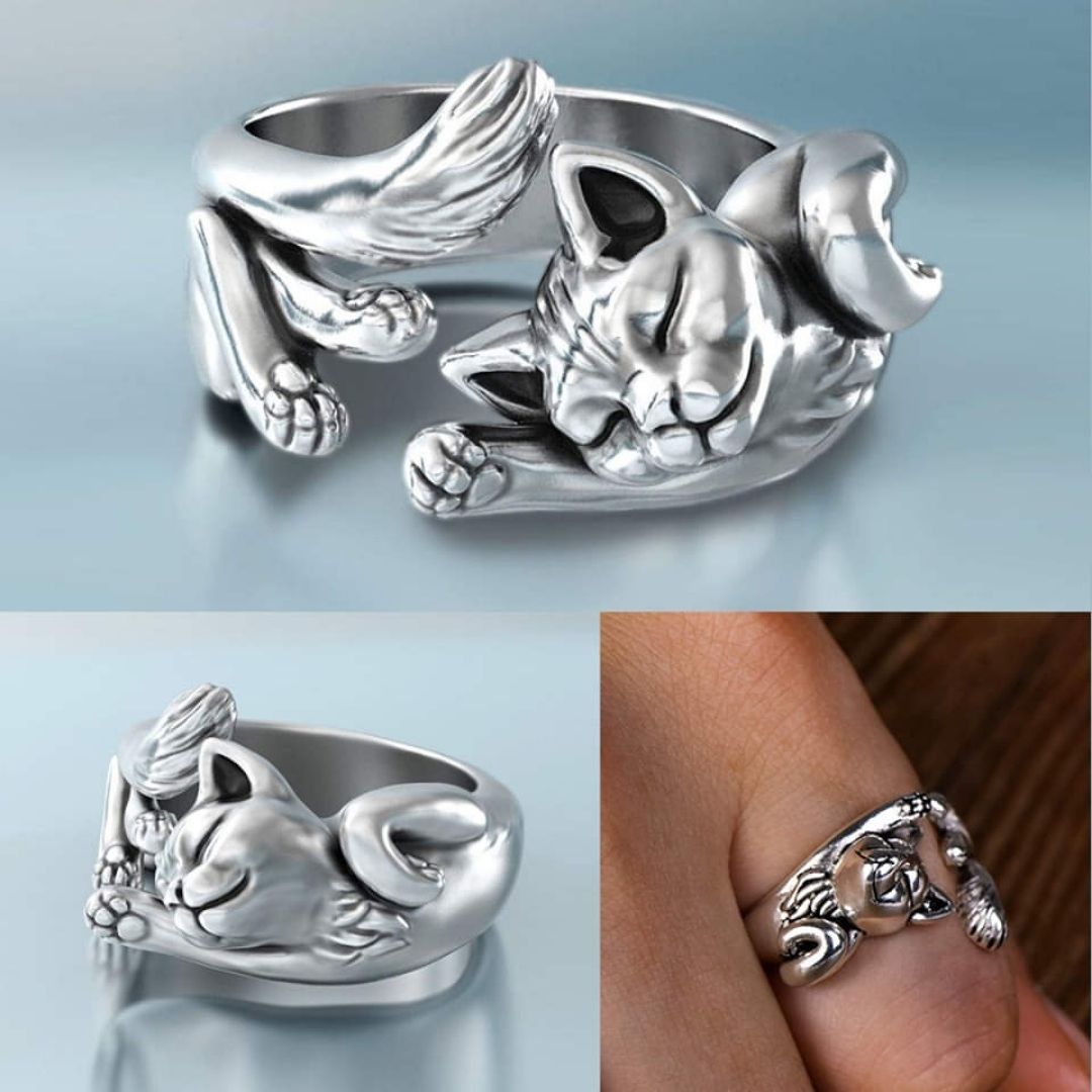 😺Anillo de Gato Durmiente (Ajustable)🥈🔥PAGA 1 LLEVA 2🔥¡ÚLTIMAS UNIDADES!🔥