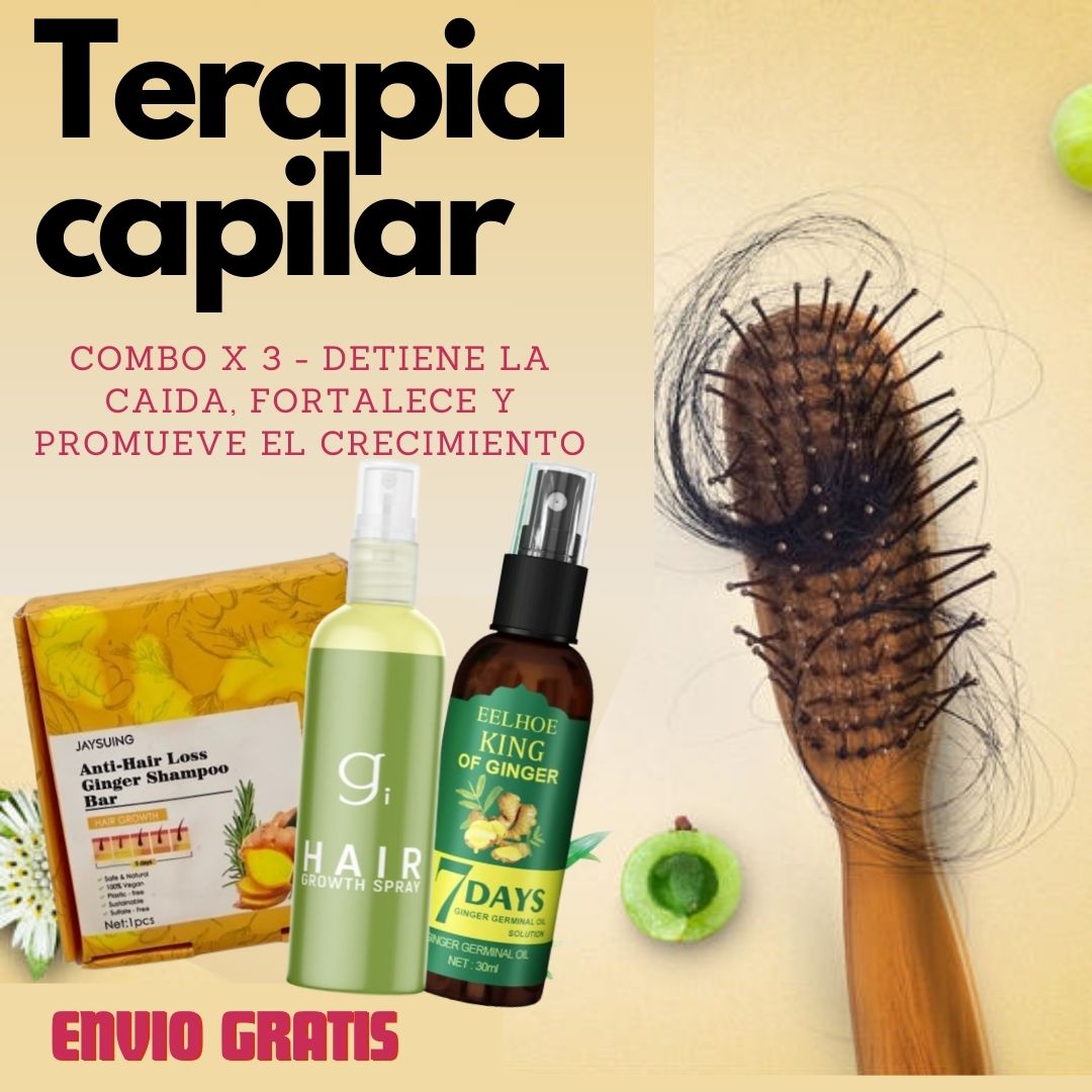 TERAPIA CAPILAR PREMIUM COMBO X3 - DETIENE LA CAIDA, FORTALECE Y PROMUEVE EL CREMIENTO