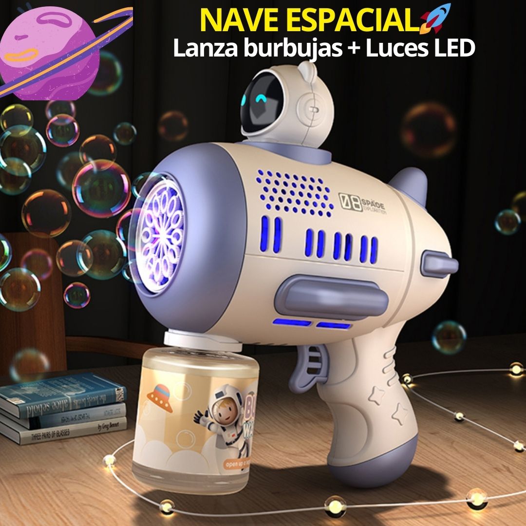 🚀NAVE ESPACIAL LANZA BURBUJAS CON LUZ LED + ENVÍO GRATIS🎁