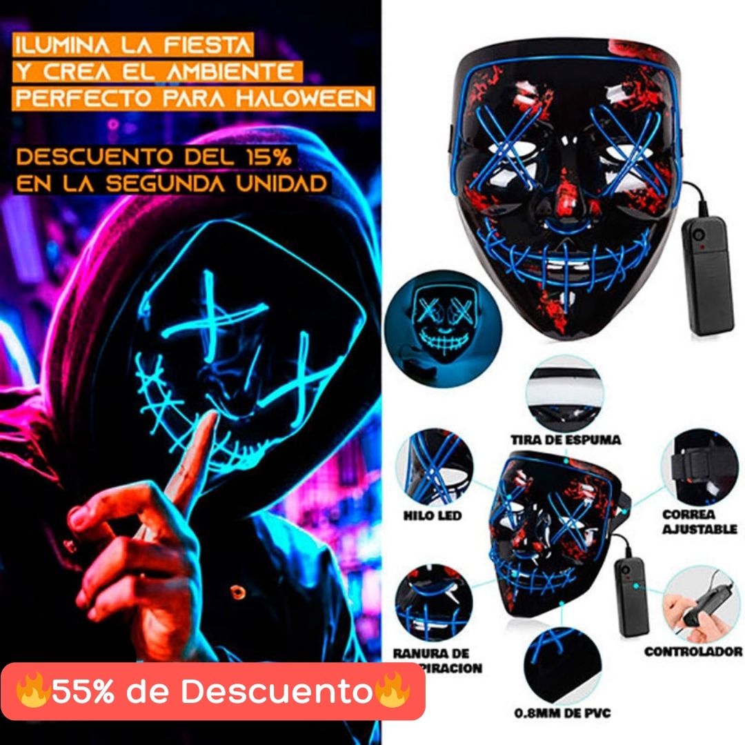 🪓MÁSCARA LUZ NEÓN LED🎃 LA PURGA 💀