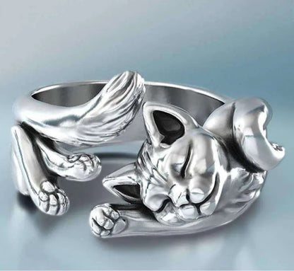 😺Anillo de Gato Durmiente (Ajustable)🥈🔥PAGA 1 LLEVA 2🔥¡ÚLTIMAS UNIDADES!🔥